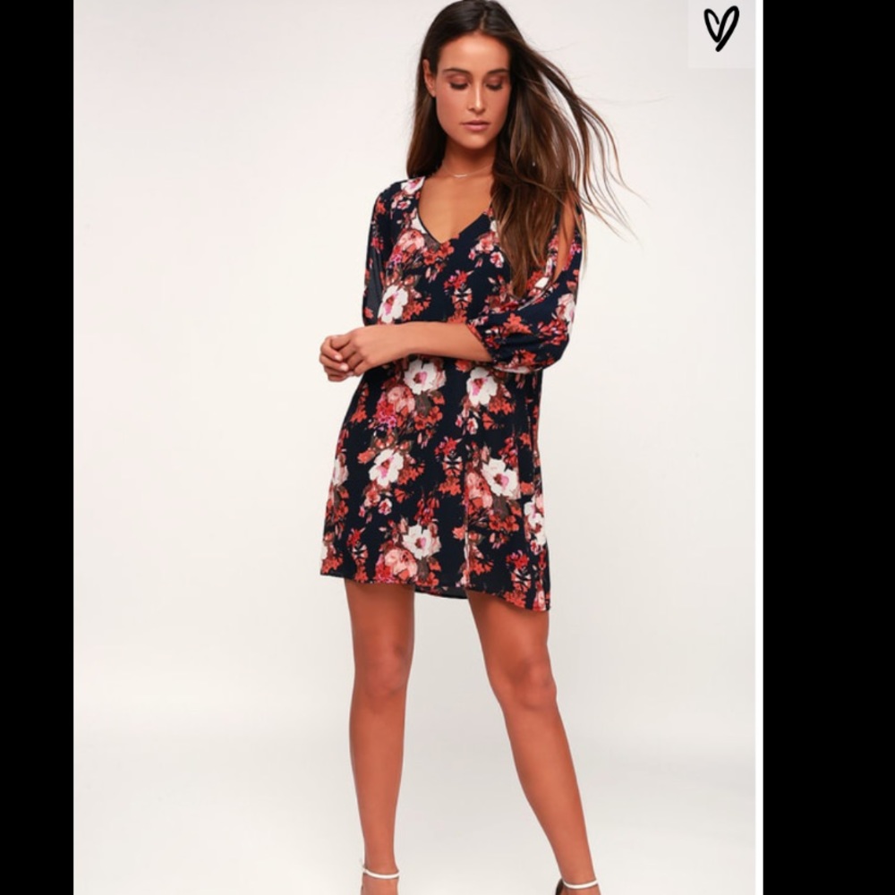 Lulu’s Navy Blue Floral Print Dress